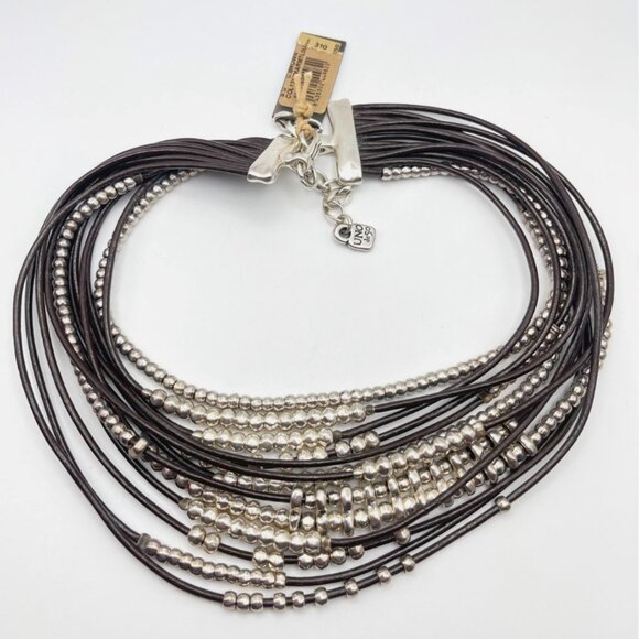 Uno De 50 OMARIBA Necklace Multi strand Leather layers cords beaded statement - Picture 5 of 16